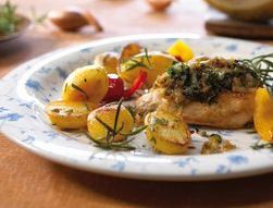 Turkey steaks with cheese-herb crust